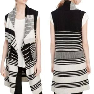Vince Draped Cardigan Cashmere Wool Sleeveless Vest Black Stripe Small